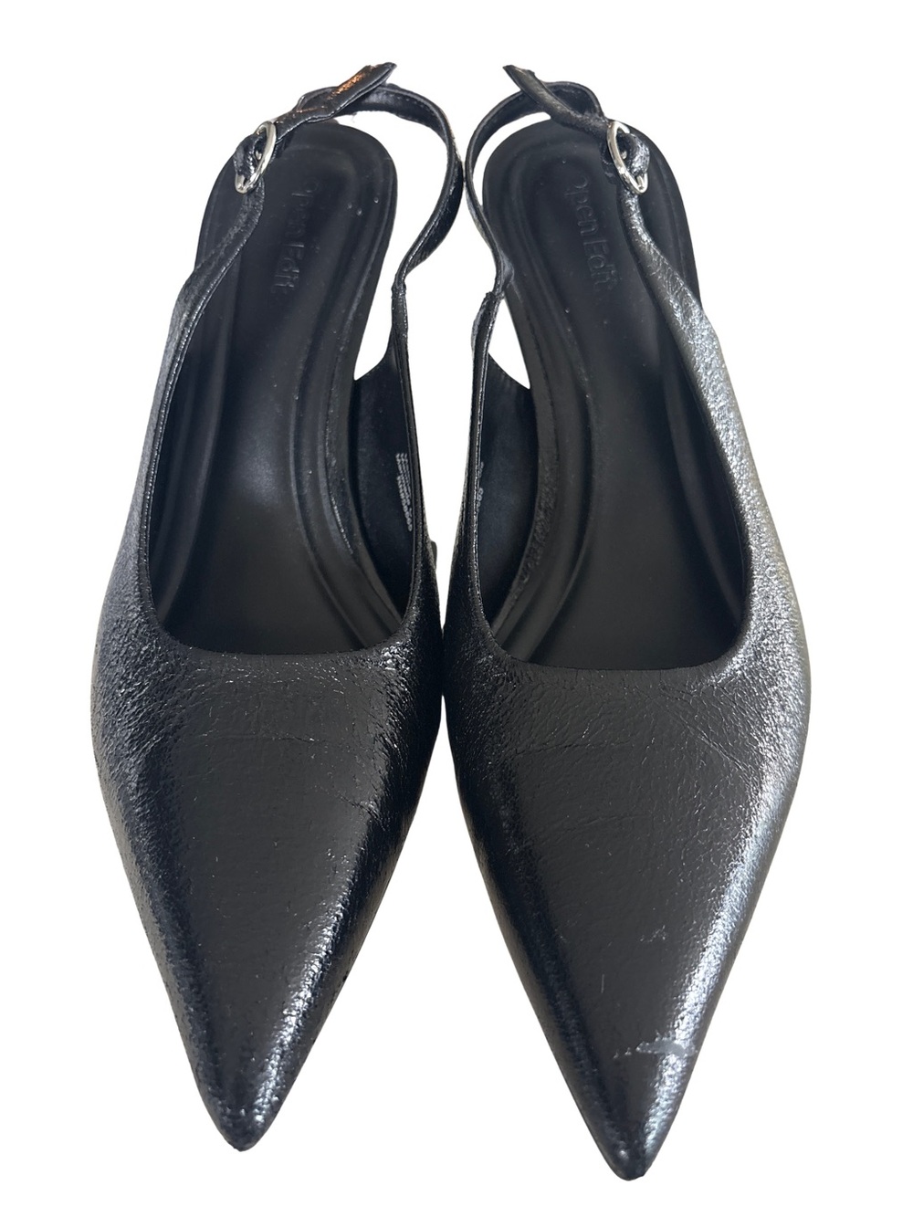 Open Edit Black metallic pointed toe sling back heels size 8 - Picture 3 of 10